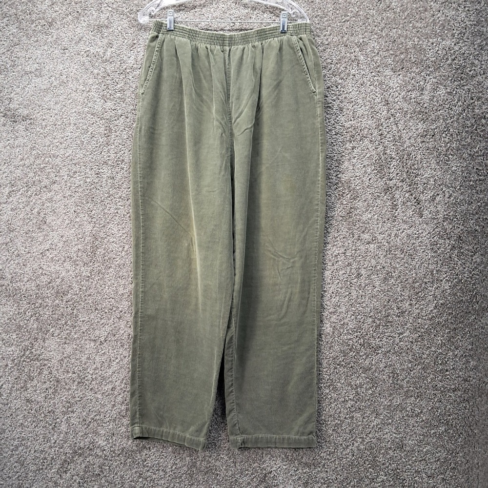 Basic Editions Plus Womens Olive Green Corduroy Elastic Waist Pants Size X